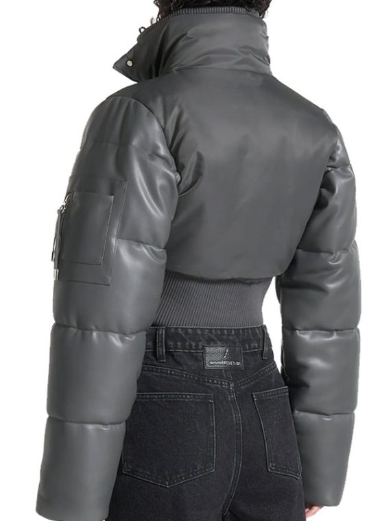 Manière De Voir Cropped Puffer Leather Jacket