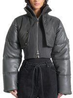 Manière De Voir Cropped Puffer Leather Jacket