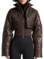 Manière De Voir Cropped Puffer Leather Jacket