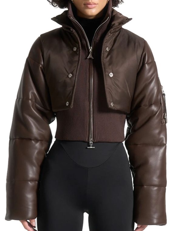 Manière De Voir Cropped Puffer Leather Jacket