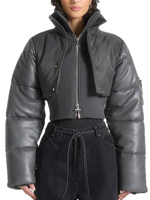 Manière De Voir Cropped Puffer Leather Jacket