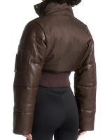 Manière De Voir Cropped Puffer Leather Jacket