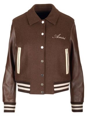 Amiri Bones Logo Embroidered Brown Varsity Jacket