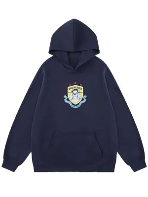 Aelfric Eden Puppy Badge Print Blue Pullover Hoodie