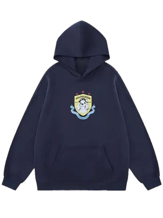 Aelfric Eden Puppy Badge Print Blue Pullover Hoodie
