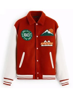 All Day Ski 80 Alpine Valley Red White Varsity Jacket