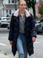 Amanda Seyfried Long Bright River 2025 Blue Puffer Coat