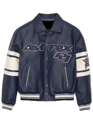 Avirex Bronx Blue And Black Bomber Leather Jacket