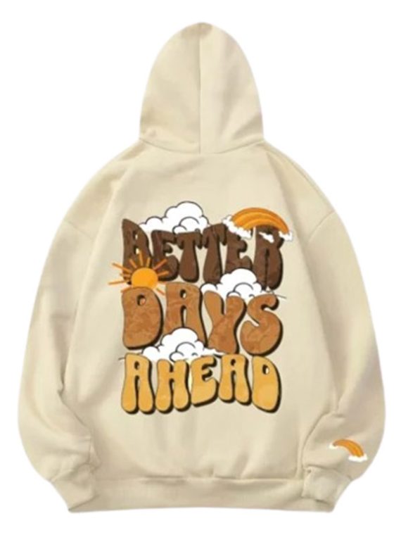 Better Days Ahead Graphic Vibes Beige Pullover Hoodie