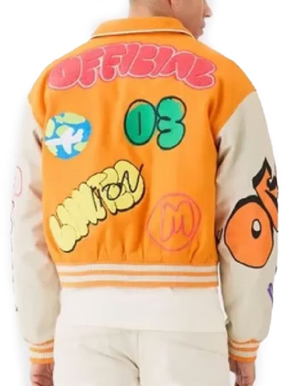 Boxy Fit Graffiti Yellow Varsity Jacket