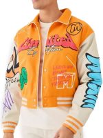 Boxy Fit Graffiti Yellow Varsity Jacket
