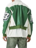 Boxy Fit PU Moto Collared Green White Bomber Jacket