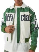 Boxy Fit PU Moto Collared Green White Bomber Jacket