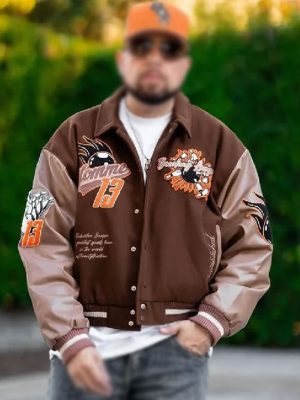 Boxy Melton Chocolate Brown Varsity Jacket