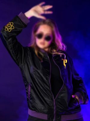 cakeworthy-poweline-black-bomber-satin-jacket-1