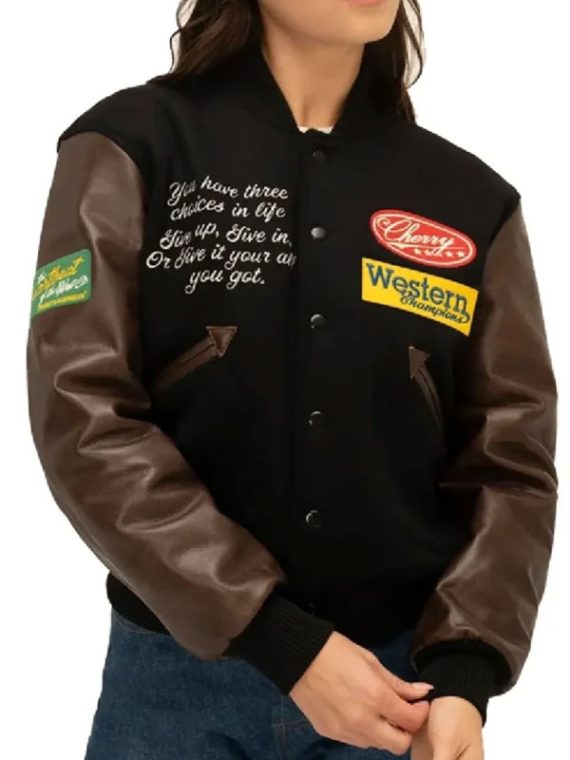 Cherry Rodeo Champ Black Brown Varsity Jacket