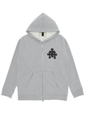 Chrome Hearts Grey Fleece Zip-Up Hoodie