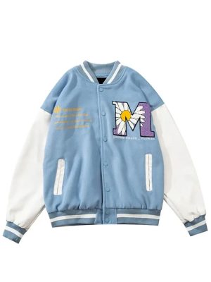 Daisy Blossom Blue White Varsity Jacket