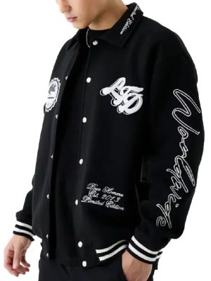 Harrington Embroidered Jersey Black Bomber Jacket