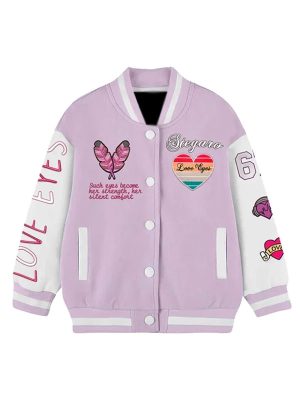 Love Eyes Purple White Varsity Jacket