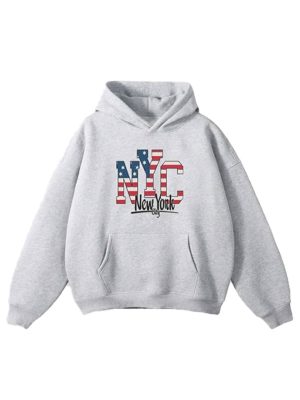 New York USA Grey Pullover Hoodie