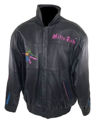 Nitro Fish Black Leather Bomber Jacket