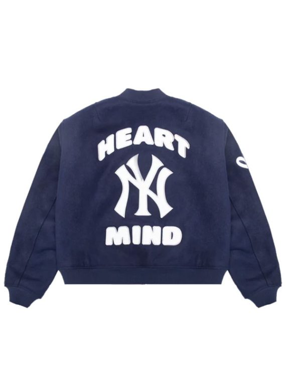 NY Yankees Heart & Mind Blue Wool Bomber Jacket