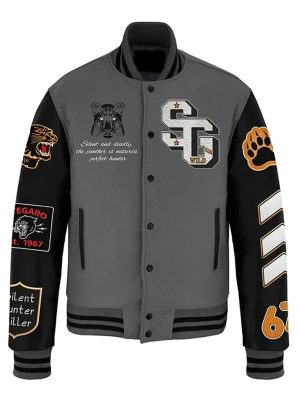 Panther Perfect Killer Grey Black Varsity Jacket