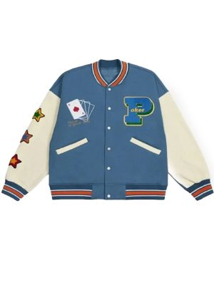Poker Lucky Blue White Varsity Jacket