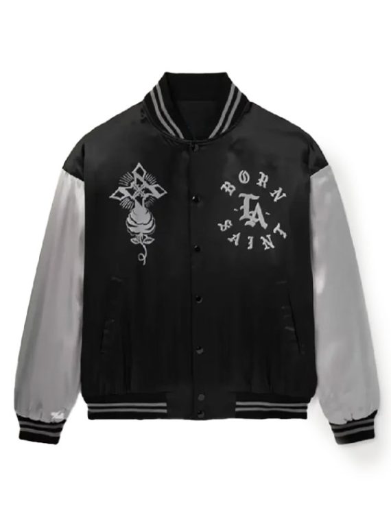 Saint Mxxxxxx Born X Raised Twill Black Satin Bomber Jacket
