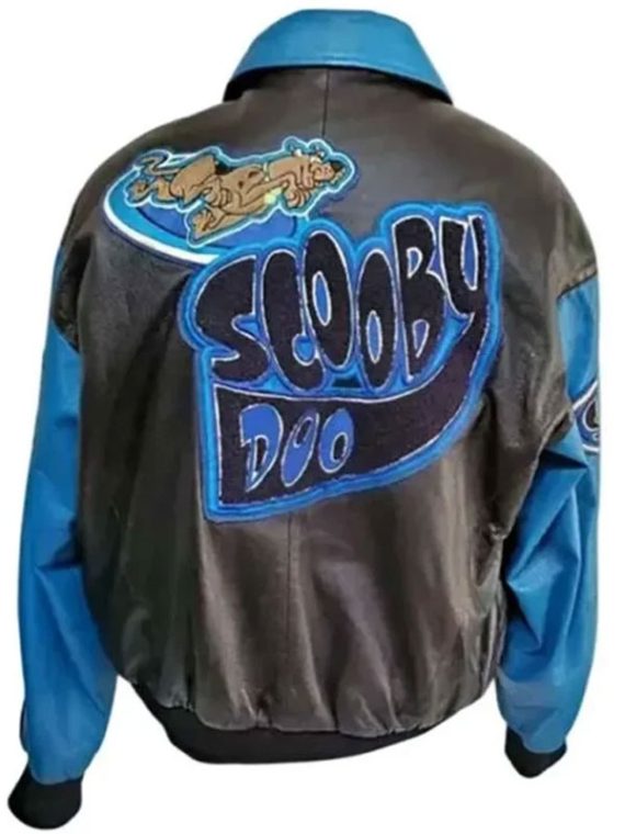Scooby Doo Black Blue Leather Bomber Jacket
