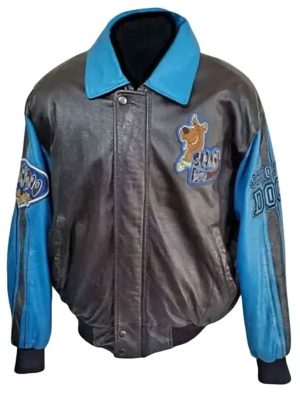 Scooby Doo Black Blue Leather Bomber Jacket