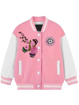 Stegaro Blossom Pink White Varsity Jacket