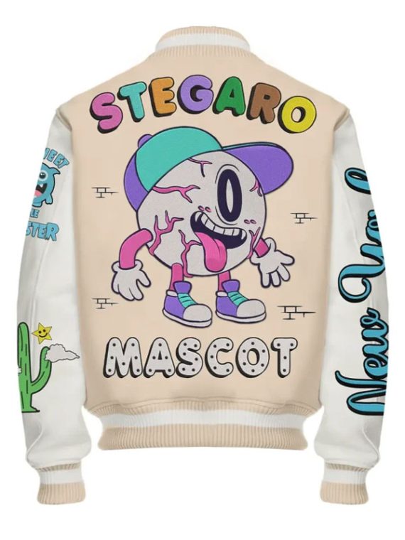 Stegaro Mascot Beige White Varsity Jacket