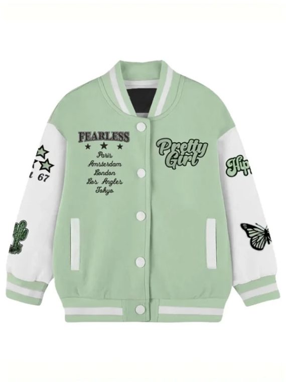 Stegaro Pretty Girl Green White Varsity Jacket