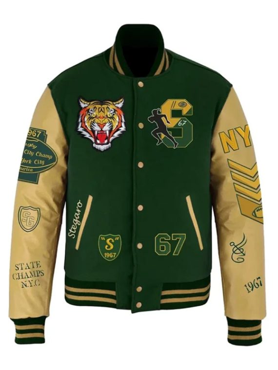 Stegaro Tigers Green Beige Varsity Jacket