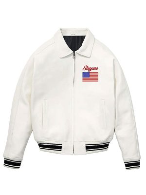 Stegaro United America Flag White Leather Jacket