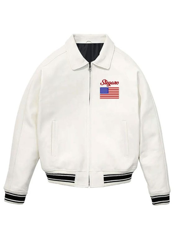 Stegaro United America Flag White Leather Jacket
