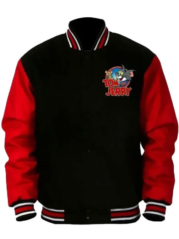 Tom And Jerry Black Red Varsity Jacket
