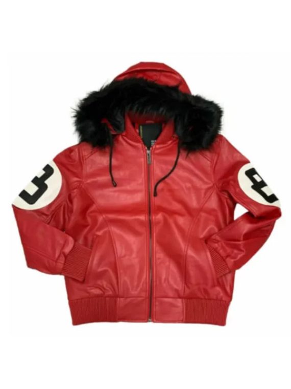 8 Ball Oversized Leather Hooded Jacket