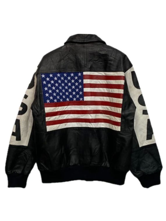 American Flag Vintage USA Black Leather Jacket
