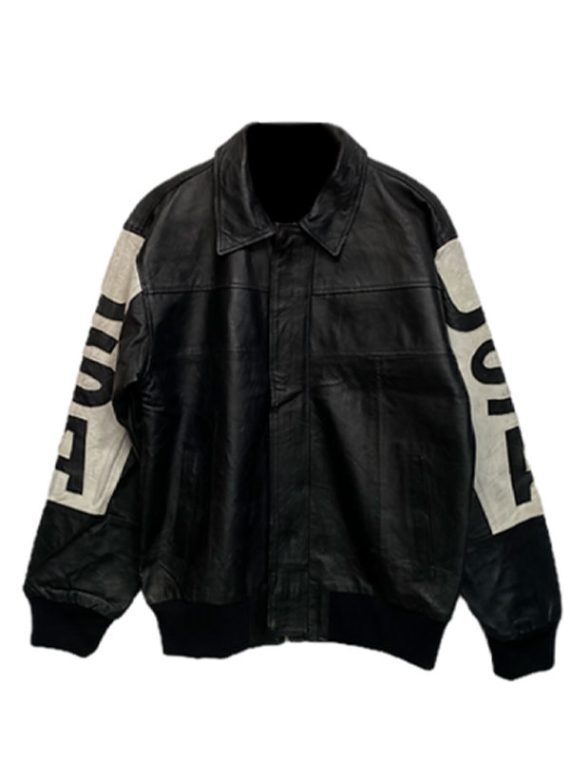 American Flag Vintage USA Black Leather Jacket