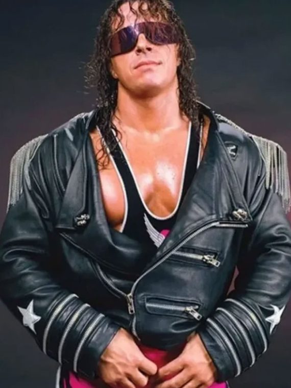 Bret Hart The Hitman Black Leather Zipper Jacket