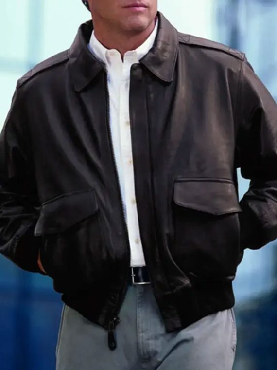 Burks Bay A-1 Black Leather Bomber Jacket