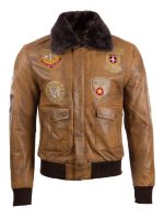 Devin Aviator Tan Brown Leather Bomber Jacket