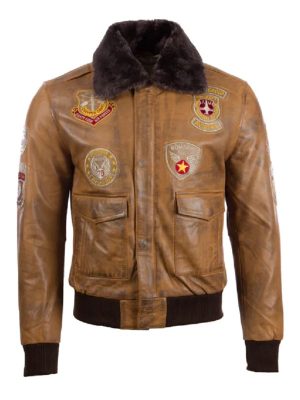 Devin Aviator Tan Brown Leather Bomber Jacket