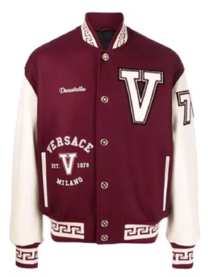 Donatella Burgundy Versace Maroon White Varsity Jacket