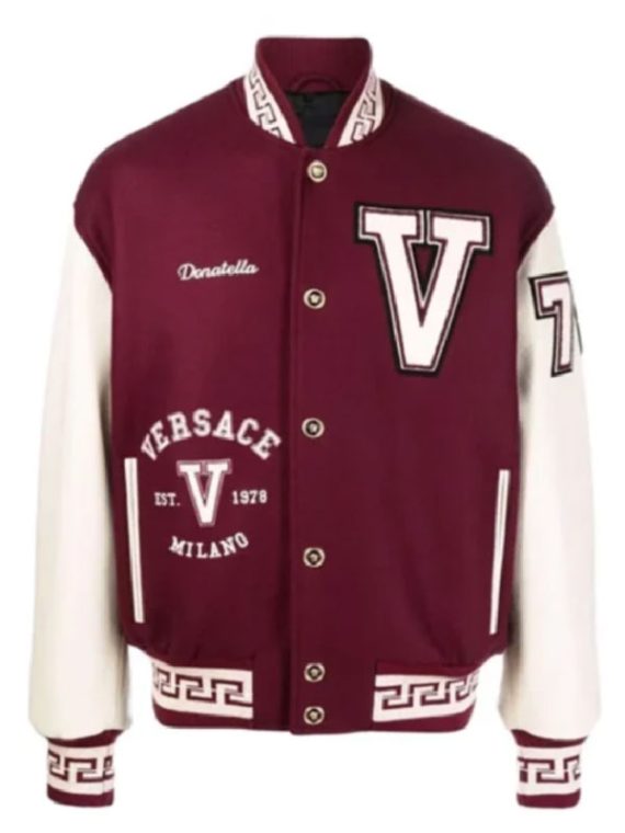 Donatella Burgundy Versace Maroon White Varsity Jacket