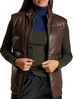 Dylan Brown Leather Puffer Vest