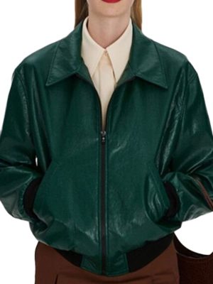 GRASSE Vintage Green Leather Bomber Jacket